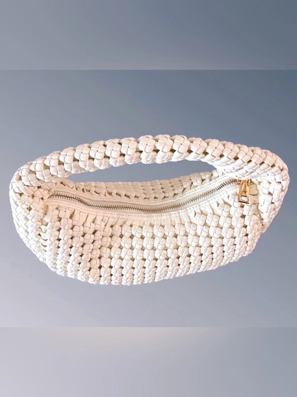 Antik Kraft Woven Crescent Shoulder Bag in Cream